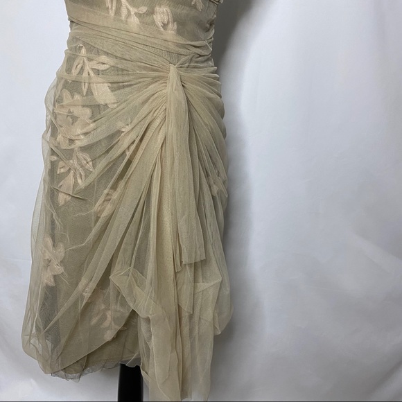 Tadashi Shoji Black w/ Ecru Mesh Draping Evening Dress, 10 - Picture 4 of 11